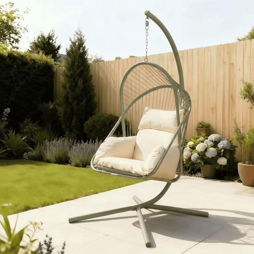 Home Source Capri Hanging Egg Chair, Sage Green, 95W x 118D x 194H cm, 27 kg, Assembly Required