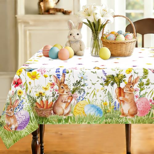 yrhsnclsdg Easter Tablecloth Bunny Tablecloths Rectangular 60x102 Inch, Colorful Egg Table Cover Waterproof for Easter Spring Dinning Table Decorations