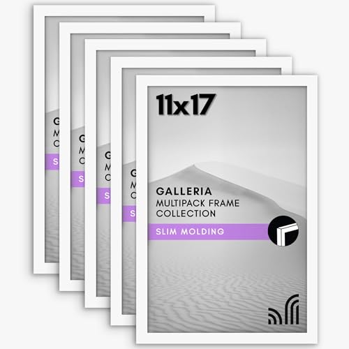 Americanflat 11x17 Picture Frame with Polished Plexiglass - Set of 5 - Galleria Collection - Gallery Wall Frame Set for Wall Display - White