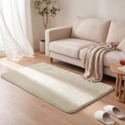 VOUNOT® Fluffy Rugs for Living Room and Bedroom, Soft Shaggy Floor Carpets with Non Slip Backing & Extra Underlay, Machine Washable, Large Area Rug, Modern & Cosy Home Decor, 80x150cm, Beige