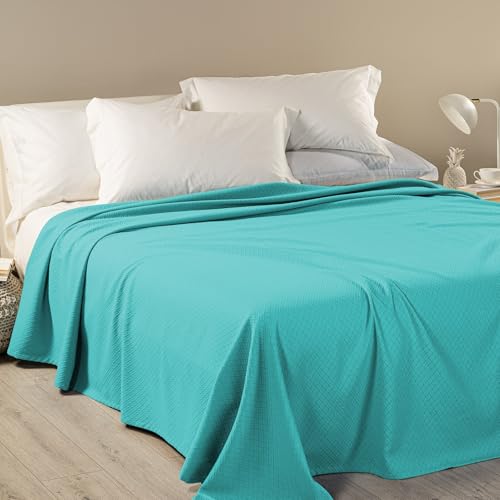 Caleffi Dobby Double Bedspread 50% Cotton 50% Polyester, 260 x 260 cm, Light Blue, 1010274