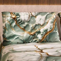 MARBLELIZED – Pair of Pillow Cases for Bed 50 x 80 cm, Printed Front/Back, Pillowcases, Pair of Elegant Pillowcases with Sage Marble Effect, Gift Idea, 100% Made in Italy