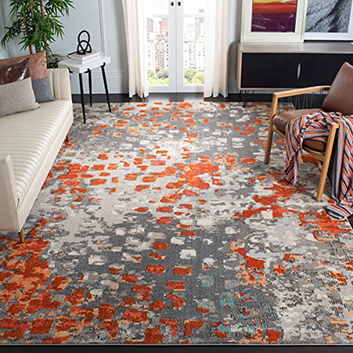 Safavieh Boho Rug for Living Room, Dining Room, Bedroom - Monaco Collection, Short Pile, in Grey and Orange, 240 x 300 cm