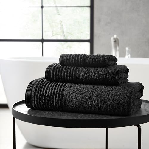 Vera Wang - Bath Towels Set, Luxury Cotton Bathroom Decor, Highly Absorbent & Medium Weight (Sculpted Pleat Black, 6 Piece)