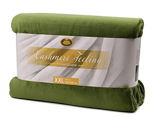Gözze - Premium Cashmere Feel Cuddly Living Room Blanket/Throw, 500 g/m², 220 x 240 cm - Dark Green