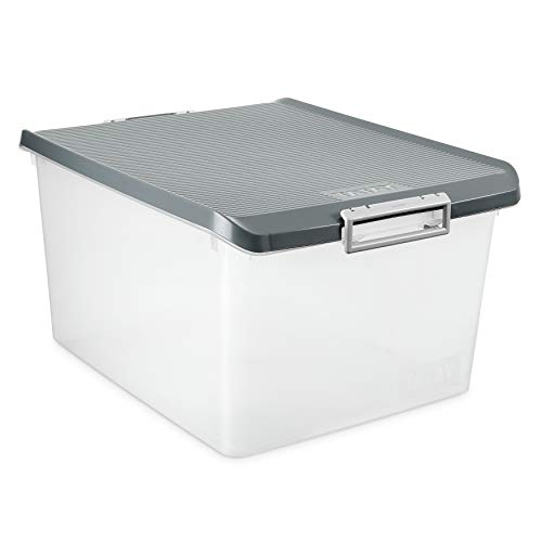 TATAY Storage Box Stackable Design ABS Plastic Lid with Hinges Included - Storage Box Household - Capacity 35 L - Dimensions 37.7x47.5x26 cm - BPA-Free Material - Stackable Design, Grey