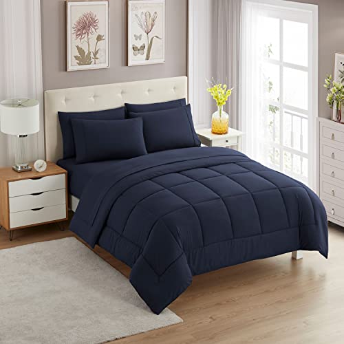 Sweet Home Collection Ultra Soft Down Alternative Set & Luxurious Bed Sheets, Polyester, Navy, King