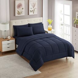 Sweet Home Collection Ultra Soft Down Alternative Set & Luxurious Bed Sheets, Polyester, Navy, King