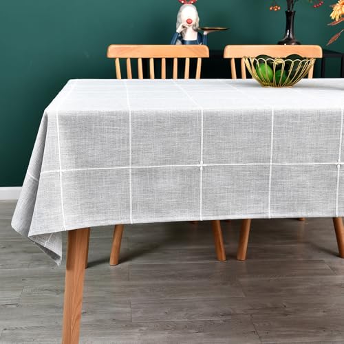 Yofori Farmhouse Table Cloth for Rectangle Tables Gray Plaid Boho Tablecloth Heavy Duty Cotton Linen Blend Washable & Wrinkle Resistant Rustic Table Cover for Outdoor Kitchen Dining (52x86 Inch)