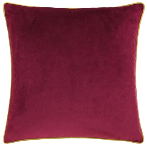 furn. Meridian Velvet Cushion Cover with Feather Rich Filled Inner Pad – Luxury Piped Design (Maroon/Moss, 55 x 55 cm)