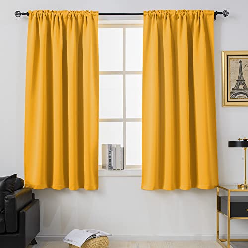 DUALIFE Orange Yellow Curtains for Bedroom Small Windows - 45 Inch Length Rod Pocket Thermal Insulated Block Out Soundproof Curtains for Living Room Set of 2 Panels (Light Orange 54x45)