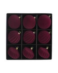 WeRChristmas Set of 9 Burgundy Velvet Christmas Baubles, 10cm