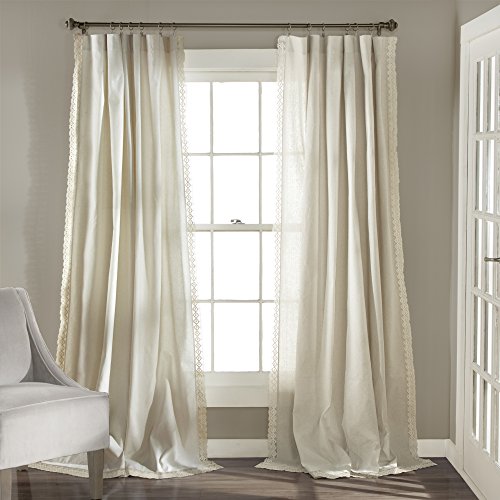 "Lush Decor Window Curtains Panel Set for Living, Dining Room, Bedroom (Pair), Ivory, 95"" x 54"""