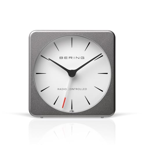 BERING Alarm Clock - Simple and Modern Nordic Design - Grey and White - Runs Particularly Quietly - 66 mm in Diameter - 91066-74S