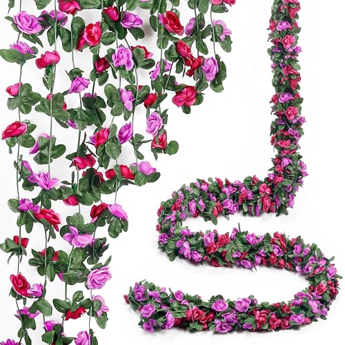Miracliy 5 Pack 42 FT Fake Rose Vine Flowers Plants Artificial Flower Hanging Rose Ivy Home Hotel Office Wedding Party Garden Craft Art D??co