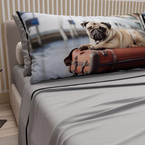 PETTI Artigiani Italiani - Animal Bed Linen with Dogs in Cotton with Pillowcases in Digital Print, Double Bedsheets, Light Grey Double Bed Set, 100% Made in Italy