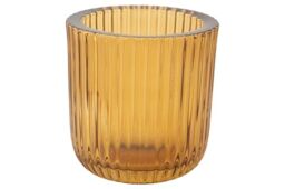 Cosy Home Set of 6 Glass Ribs Candlesticks, Amber, 7.5 x 7.5 x 8 cm
