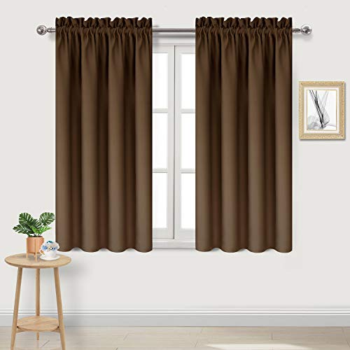 DWCN Blackout Room Darkening Thermal Insulating Living Room Curtains Short Curtain Panels Set of 2 Rod Pocket Drapes, Brown Kitchen Curtains, 42 x 45 inch Long