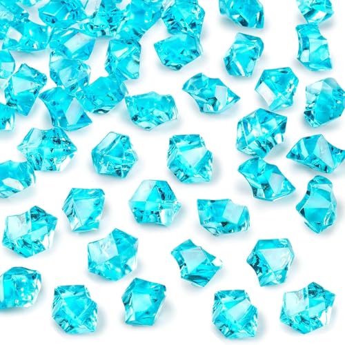 DomeStar Blue Fake Crushed Ice Rocks, 150 PCS Fake Diamonds Plastic Ice Cubes Acrylic Clear Ice Rock Diamond Crystals Fake Ice Cubes Gems for Home Decoration Wedding Display Vase Fillers by