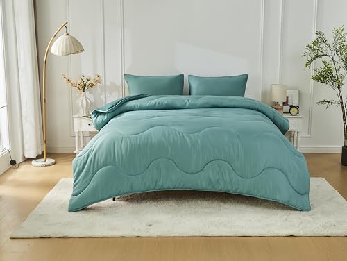 GC GAVENO CAVAILIA Coverless Duvet King Size 10.5 Tog - Reversible Microfiber Quilts with Pillowcases - Soft Down King Size Duvet, All-Season Coverless Comforter Bedding -(230x220cm),Green/Dark Green
