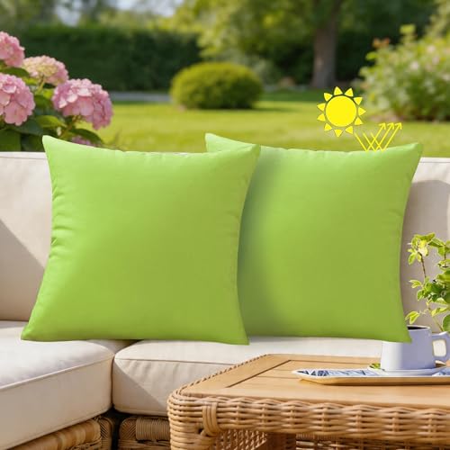 VAKADO Cushion Covers Outdoor Waterproof Throw Pillow Covers Patio 18x18 Set of 2 Green Decorative Tender Green Outside Furniture Decor for Garden Bench Bed Sofa Porch Couch Tent Sunbrella