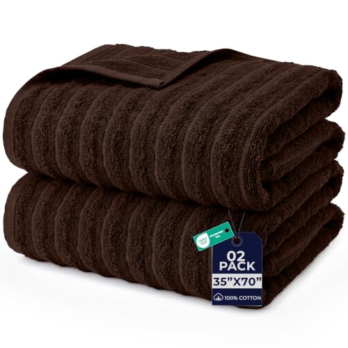 Dan River Pack of 2 Bath Sheet 35x70 Inches, Ribbed Oversized Bath Sheets Towels for Adults, Fluffy and Soft Plush Towels - Brown