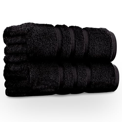 GC GAVENO CAVAILIA 550 GSM Hand Towels - Pack Of 2 - Egyptian Cotton Towel - Highly Absorbent & Quick Dry Bathroom Towels Sets - Washable Spa Saloon Gym Towel, Black,50 x 80 Cm