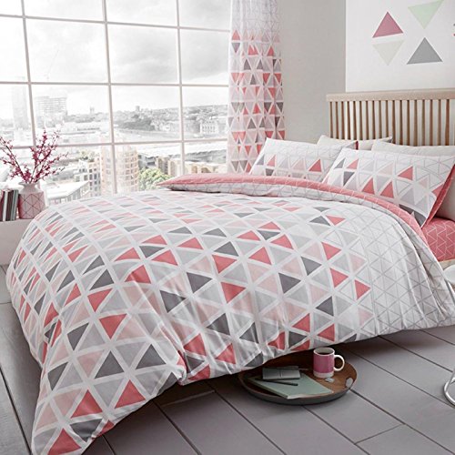 Gaveno Cavailia Luxury GEO TRIANGLE Bed Set with Duvet Cover and Pillow Case, Polyester-Cotton, Pink, King