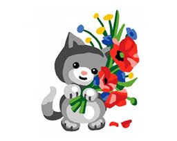 Collection D'Art Tapestry Kit Kitten with Flowers, 100% Cotton, Multi-Colour, 20 x 25 x 0.100 cm