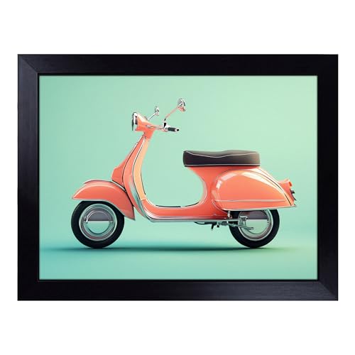 Lap Tray with Bean Bag Cushion, Scooter Retro - Handmade in the UK, Raised Wooden Edge, Padded Cushion, Heat-Resistant Wipe-Clean Surface, for Meals, Laptops and Crafts