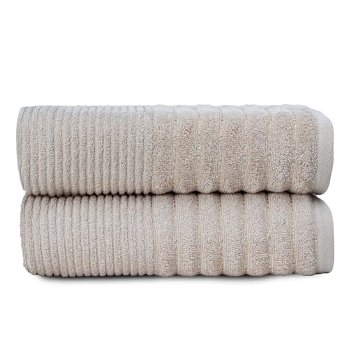2-Pack Egyptian Cotton Bath Sheets - 650 GSM Luxury Large Bathroom Towels, Super Soft, Quick Dry & Highly Absorbent - Washable Bath Sheets for Spa, Gym & Home Use (90x140 cm) - Natural