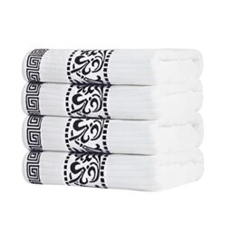 Superior 4-Piece Bath Towel Set, Greek/Floral Decor for Bathroom, Guest Bath, Spa, Resort, Home Essentials, Absorbent Cotton, Adults and Kids, Fast Drying Towels, Athens Collection, Black
