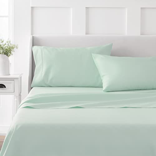 "Martha Stewart 100% Cotton Twin Sheet Set - 3 Piece, Soft, Smooth, Durable, Easy Care, 16"" Deep Pocket Sheets, Bedding Sheet, Sateen Sheet, 1 Flat, 1 Fitted, 1 Pillowcase, Mint Green"