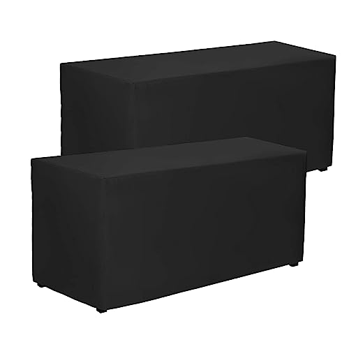 PLOYMONO Black Fitted Tablecloth, 2 Pack Table Clothes for 4 FT Rectangle Table, (48x24 Inch) Polyester Fabric Table Cover for Trade Craft Show, Buffet, Banquet, Wedding