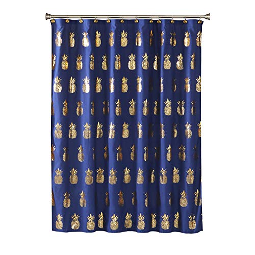 "SKL HOME by Saturday Knight Ltd. Gilded Pineapple Fabric Shower Curtain, Navy/Gold, 72""X72"""