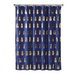 "SKL HOME by Saturday Knight Ltd. Gilded Pineapple Fabric Shower Curtain, Navy/Gold, 72""X72"""