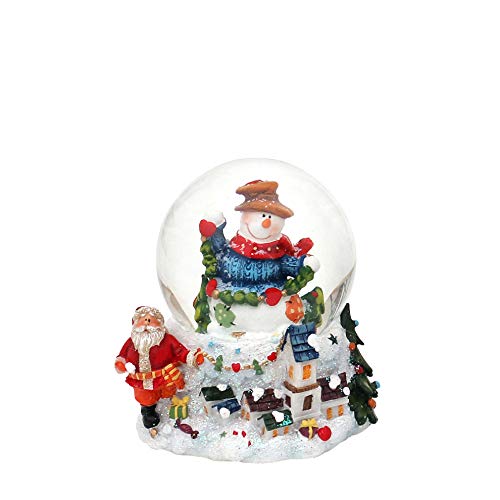 Dekohelden24 Snowman Snow Globe with Garland on Base with Winter Landscape, Dimensions H/W/Diameter Ball: Approx. 9 x 8 cm/Diameter 6.5 cm