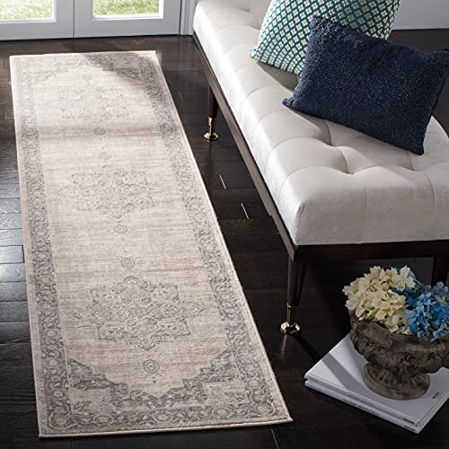 Safavieh Traditional Rug for Living Room, Dining Room, Bedroom - Brentwood Collection, Short Pile, in Cream and Grey, 60 x 300 cm