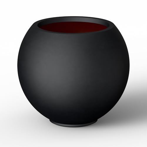 "Kante Round Concrete Planter, Black, 19.3"" Dia x 16.5"" H - Rubber Plug for Indoor, Drainage for Garden, All-Weather Cement Flower Pot, Handcrafted, Anti-Frost & UV, Modern Home Decor"