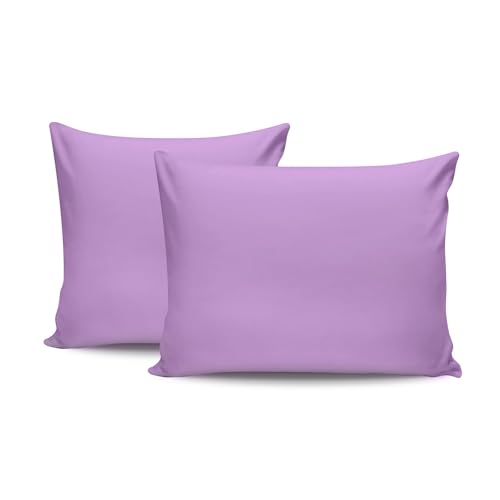 Soft Lilac Pillowcase Set (2 Pieces), 80 x 80 cm, 100% Cotton Ranforce, 155 Thread Count, Envelope Closure, Machine Washable at 30°C, Cosy and Elegant