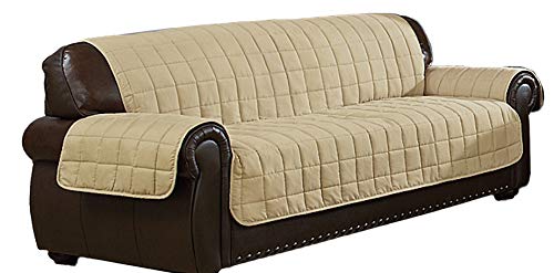 Quick Fit Joseph Flannel Reversible Waterproof Microfiber Sofa Cover in Taupe-Mocha