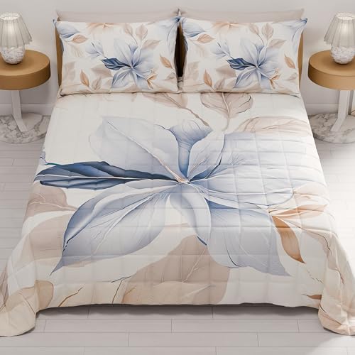 PETTI Artigiani Italiani - Summer Single Bedspread 170 x 260 cm 100 g/m² Double Face, Spring Single Bed Quilt, Lightweight Quilt, Floral 164, 100% Made in Italy