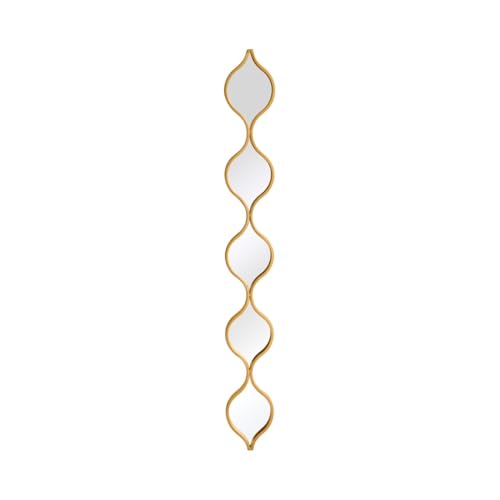 "MirrorOutlet The Quinque - Gold Metal Framed Tear Drop Wall Mirror 49"" X 6"" (124CM X 15CM) Silver Mirror Glass with Black all weather Backing."