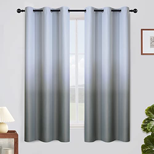 SimpleHome Ombre Curtains 42 x 63 Inch for Bedroom 2 Panels, Gradient Grey White to Grey Blackout Light Blocking Thermal Insulated Grommet Room Darkening Window Curtain/Drapes for Living Room