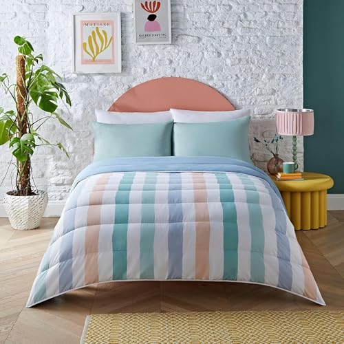 Night Lark Coverless Duvet and Pillowcase Set, Spring Summer Collection – 6 Tog Coverless Double Duvet with Advanced Smartfil® Fibre, Machine Washable – Painted Stripes, Double Bed Size