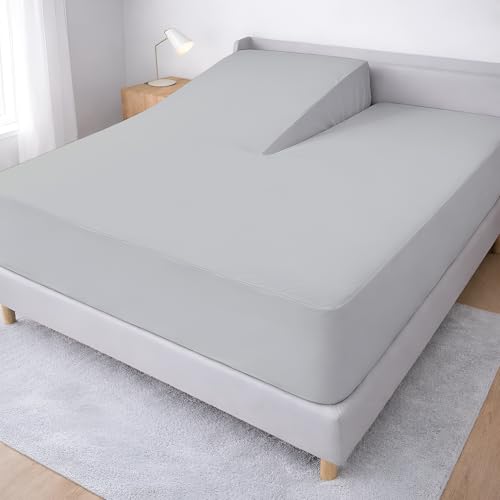 "34"" Split Head Flex King Fitted Sheet, Soft Brushed Microfiber, Light Grey"