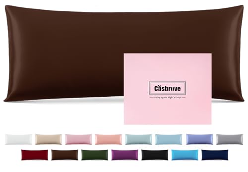 "Silk Pillow Cases with Zipper,Soft Body Pillow Case,Brown,20"" X 54"",1pc - Mulberry Silk Pillowcase for Hair and Skin,Single Luxury Hypoallergenic Pillow Cover for Women Bed Sleep,Breathable Smooth"