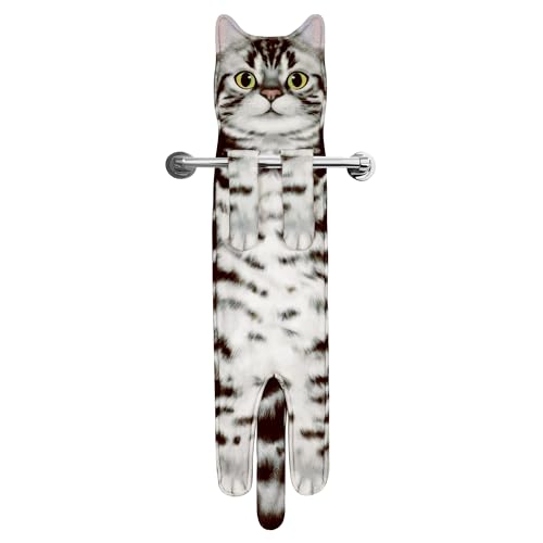 MewMix Funny Hand Towels for Bathroom Kitchen Decor - Cute Cat Hanging Hand Towel Kitchen Gadgets - Unique Housewarming Birthday Christmas Cat Lover Gift Ideas for Women Mom Lady Adults