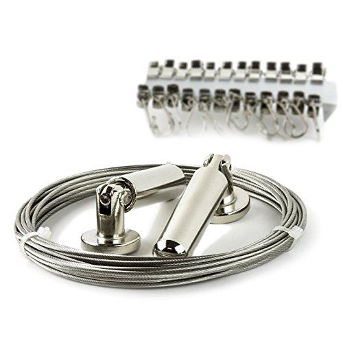 Curtain Drape Wire Rod Set with 24 Clips Multi-purpose Set Hang Photos, Notes, Art