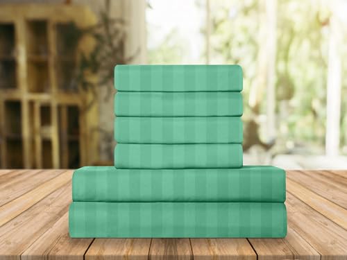 Elegant Comfort Luxury Soft Bed Sheets Dobby Stripe 1500 Premium Hotel Quality Microfiber Softness Wrinkle and Fade Resistant (6-Piece) Bedding Set, Queen, Stripe Minted Aqua